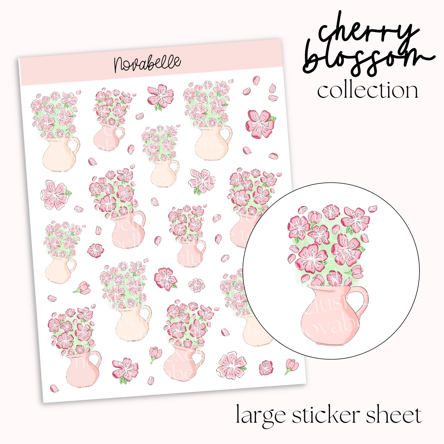 Cherry Blossom Floral Jugs Sticker Sheet