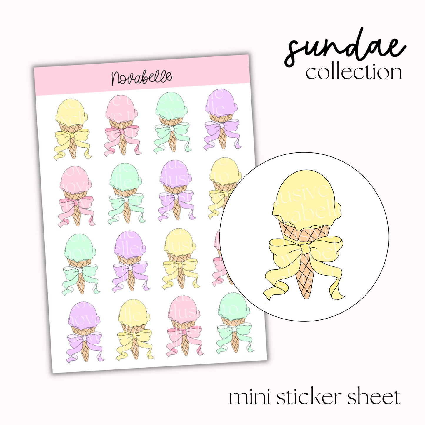 Ice Cream Bow Sticker Sheet
