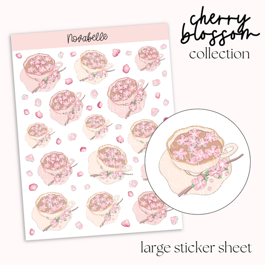 Cherry Blossom Tea Cups Sticker Sheet